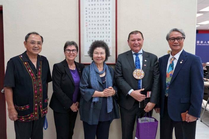 Chairperson Chen Chu with Senators Brian Francis and Kim Pate, alongside NHRC Commissioners Upay Ridaw Kanasaw and pasuya poiconx